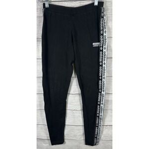 Adidas Originals Women's Black Leggings Size M Trefoil Logo Tape